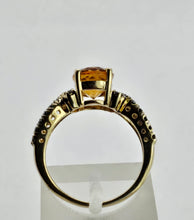 Cargar imagen en el visor de la galería, 0359: Vintage: Rare 10ct Gold Citrine Black Diamonds Openwork Ring-clever and captivating design,
