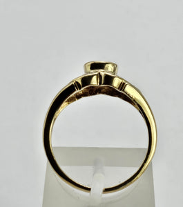 0740: Vintage: 9ct Gold Ruby 12 Diamonds Dress Ring -curvaceous, sparkling