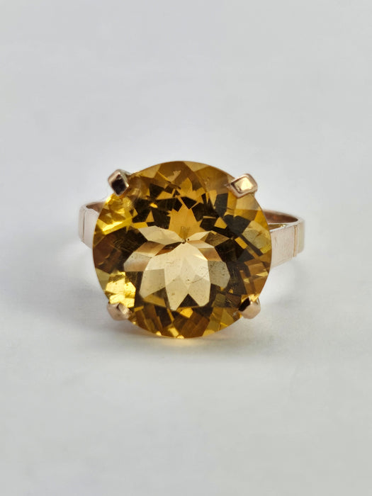 6318: Vintage: Egyptian 9ct Gold Round Cut Yellow Citrine Ring- rare beauty