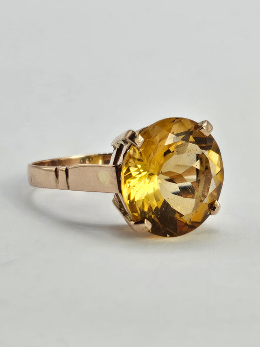 6318: Vintage: Egyptian 9ct Gold Round Cut Yellow Citrine Ring- rare beauty