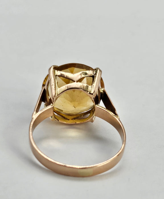 6318: Vintage: Egyptian 9ct Gold Round Cut Yellow Citrine Ring- rare beauty