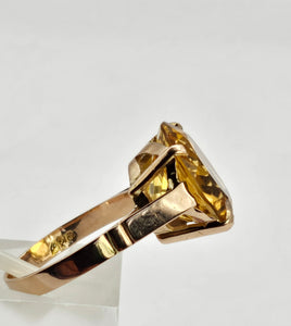 0867: Vintage: Egyptian 9ct Gold Round Cut Yellow Citrine Ring- rare beauty
