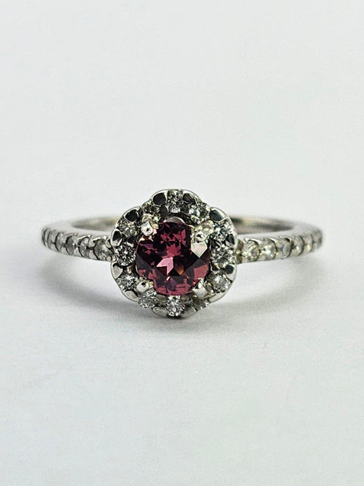6506 Vintage: 18ct White Gold Rhodolite Garnet & Diamond Halo Ring — From 2009