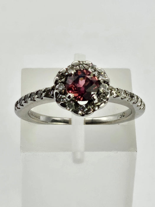 6506 Vintage: 18ct White Gold Rhodolite Garnet & Diamond Halo Ring — From 2009