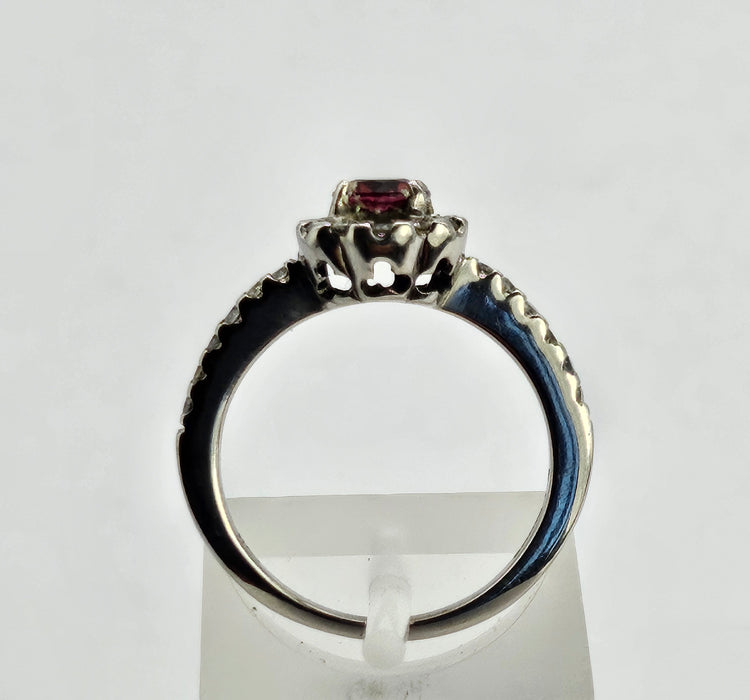 6506 Vintage: 18ct White Gold Rhodolite Garnet & Diamond Halo Ring — From 2009