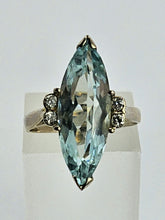 Load image into Gallery viewer, 1005: Vintage: 18ct Gold Blue Aquamarine Diamonds Dress Ring- Date mark 1979
