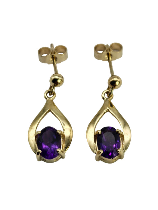 0746: Vintage: Elegant Earrings; 9ct Gold Amethyst Drop Studs