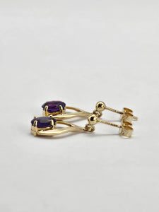0746: Vintage: Elegant Earrings; 9ct Gold Amethyst Drop Studs