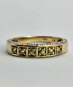 0957: Vintage: 9ct Gold Demantoid Garnets White Sapphires Stacker Ring- a rare find