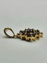 Cargar imagen en el visor de la galería, 0902: Vintage: 9ct Mixed Gold Garnets Diamonds Pendant- lovely symmetry, nice weight

