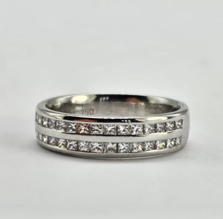 Vintage: 18ct White Gold Diamond Double Row Stacker Ring