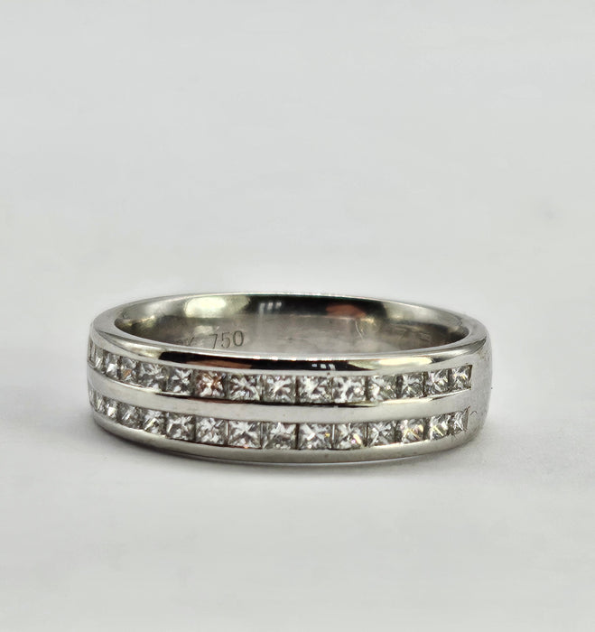 Vintage: 18ct White Gold Diamond Double Row Stacker Ring