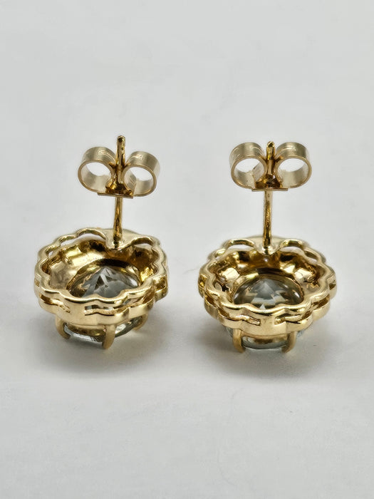 0780: Vintage: 9ct Gold Praisiolite (Green Amethyst) Diamonds Earrings