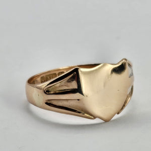 1276:Vintage: 9ct Gold Shield Signet Ring- Date-Mark 1967 - almost 60 years