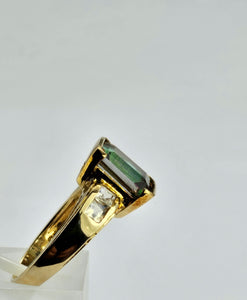 1000: Vintage: 9ct Gold Caribbean Topaz Moonstones Cocktail Ring- extraordinary