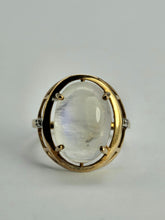 Load image into Gallery viewer, 1001: Vintage; 9ct Gold Cabochon White Moonstone Solitaire Ring- LUSH
