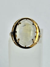 Load image into Gallery viewer, 1001: Vintage; 9ct Gold Cabochon White Moonstone Solitaire Ring- LUSH
