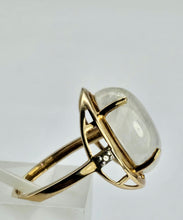 Load image into Gallery viewer, 1001: Vintage; 9ct Gold Cabochon White Moonstone Solitaire Ring- LUSH
