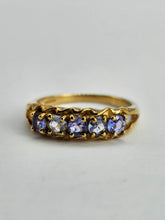 Load image into Gallery viewer, 1033: Vintage; 9ct Gold Blue Tanzanites 5 Stone Ring- simple beauty
