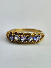 Load image into Gallery viewer, 1033: Vintage; 9ct Gold Blue Tanzanites 5 Stone Ring- simple beauty
