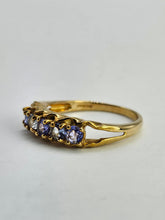 Load image into Gallery viewer, 1033: Vintage; 9ct Gold Blue Tanzanites 5 Stone Ring- simple beauty
