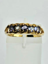 Load image into Gallery viewer, 1033: Vintage; 9ct Gold Blue Tanzanites 5 Stone Ring- simple beauty
