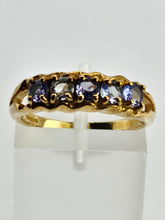 Load image into Gallery viewer, 1033: Vintage; 9ct Gold Blue Tanzanites 5 Stone Ring- simple beauty
