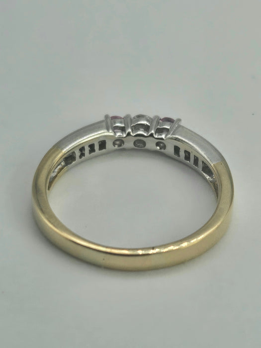 6329  Vintage: 18ct Gold Pink Sapphires Brilliant Cut Diamonds Stacker Ring