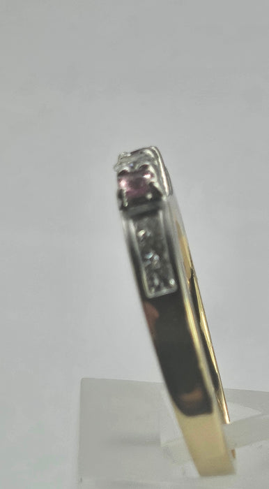 6329  Vintage: 18ct Gold Pink Sapphires Brilliant Cut Diamonds Stacker Ring