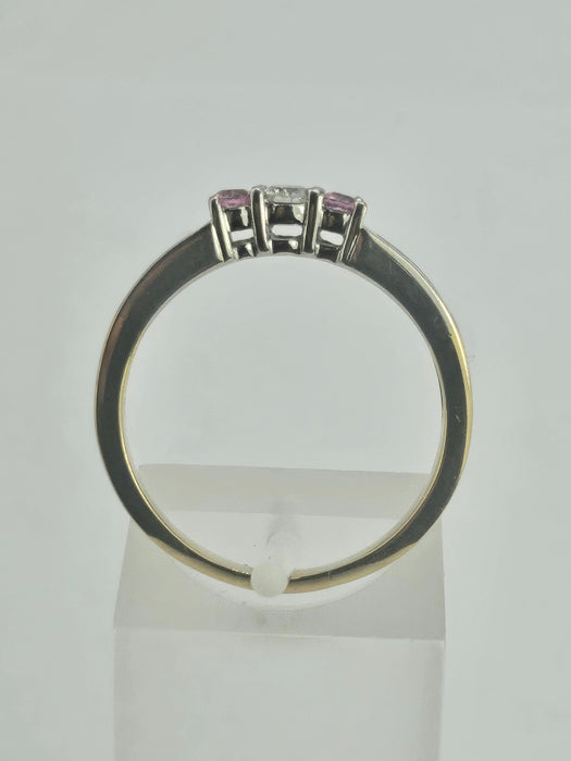6329  Vintage: 18ct Gold Pink Sapphires Brilliant Cut Diamonds Stacker Ring