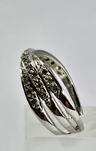 1114: Vintage: 9ct White Gold Diamonds Crossover Dress Ring- crisp & sparkling
