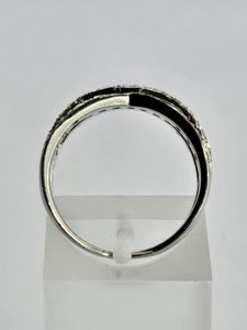 1114: Vintage: 9ct White Gold Diamonds Crossover Dress Ring- crisp & sparkling