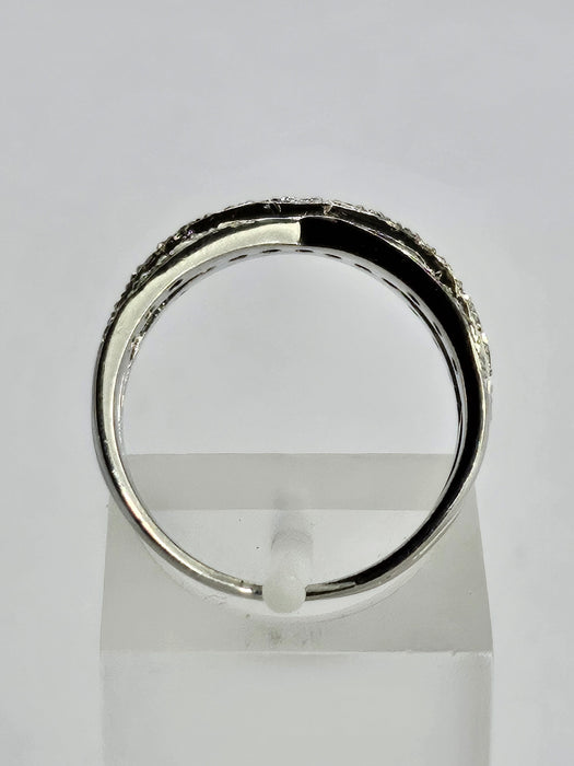 1114: Vintage: 9ct White Gold Diamonds Crossover Dress Ring- crisp & sparkling