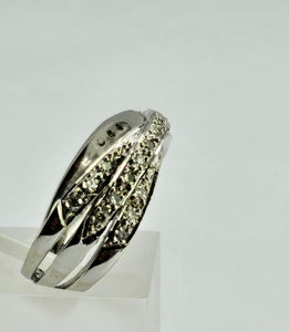 1114: Vintage: 9ct White Gold Diamonds Crossover Dress Ring- crisp & sparkling
