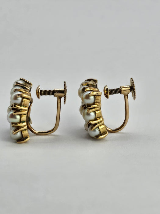 6490 Vintage: 9ct Yellow Gold Cultured Pearl Square Cluster Earrings