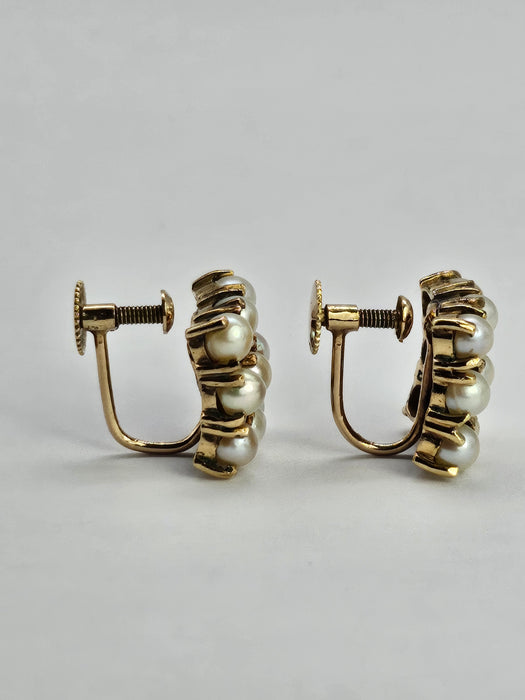 6490 Vintage: 9ct Yellow Gold Cultured Pearl Square Cluster Earrings