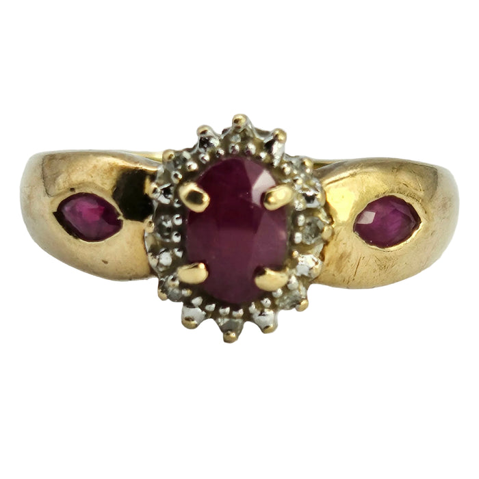 Vintage: 9ct Gold Ruby & Diamond Dress Ring