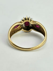 1138: Vintage: 9ct Gold Rubies Diamonds Dress Ring- lovely design&nbsp;