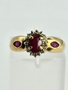 1138: Vintage: 9ct Gold Rubies Diamonds Dress Ring- lovely design&nbsp;
