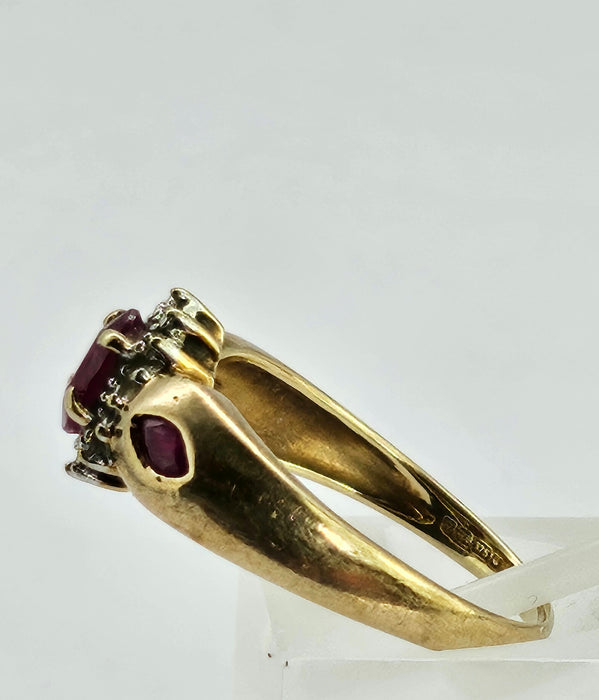 1138: Vintage: 9ct Gold Rubies Diamonds Dress Ring- lovely design&nbsp;