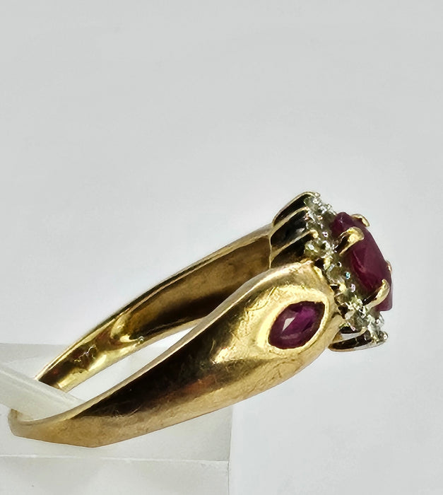 1138: Vintage: 9ct Gold Rubies Diamonds Dress Ring- lovely design&nbsp;