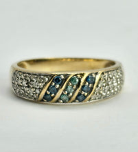 Load image into Gallery viewer, 1241: Vintage ;Rare 9ct Gold Blue, Green &amp; White Diamonds Dress/Stacker Ring
