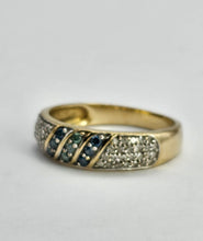Load image into Gallery viewer, 1241: Vintage ;Rare 9ct Gold Blue, Green &amp; White Diamonds Dress/Stacker Ring
