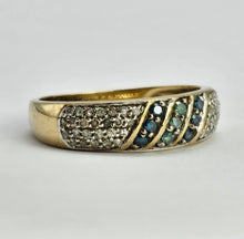 Load image into Gallery viewer, 1241: Vintage ;Rare 9ct Gold Blue, Green &amp; White Diamonds Dress/Stacker Ring

