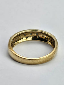 1241: Vintage ;Rare 9ct Gold Blue, Green & White Diamonds Dress/Stacker Ring