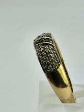Load image into Gallery viewer, 1241: Vintage ;Rare 9ct Gold Blue, Green &amp; White Diamonds Dress/Stacker Ring
