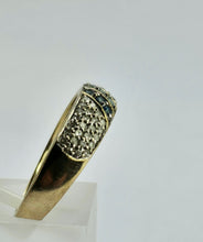 Load image into Gallery viewer, 1241: Vintage ;Rare 9ct Gold Blue, Green &amp; White Diamonds Dress/Stacker Ring
