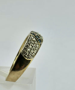 1241: Vintage ;Rare 9ct Gold Blue, Green & White Diamonds Dress/Stacker Ring