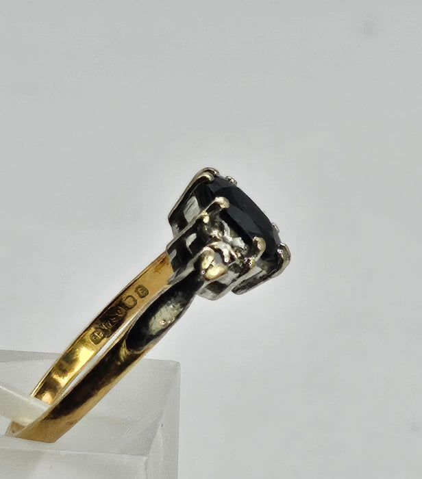 1197: Vintage: 18ct Gold Australian Blue Sapphire 6 Diamonds Dress Ring- Date-Mark 1979