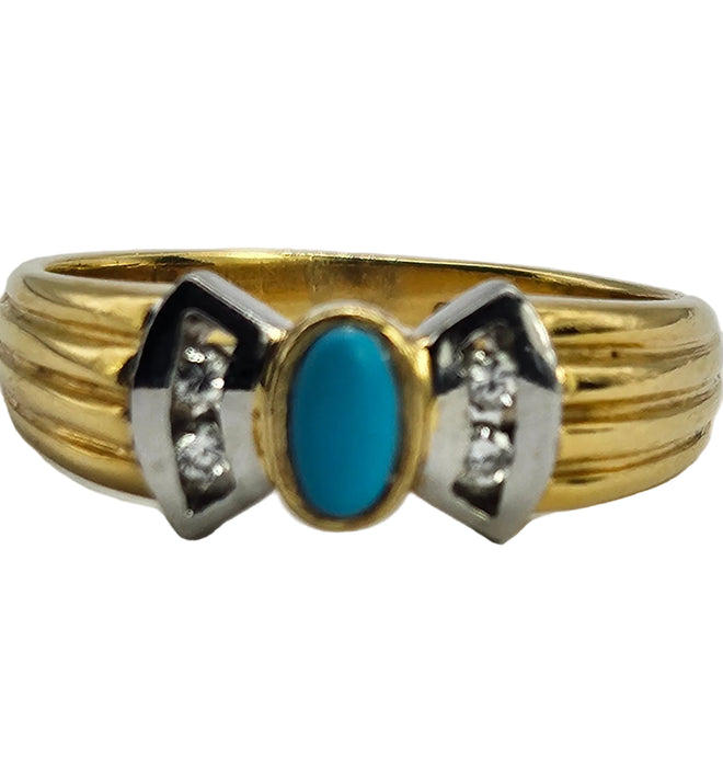 1204: Vintage: 18ct Gold Turquoise Diamonds Dress Ring